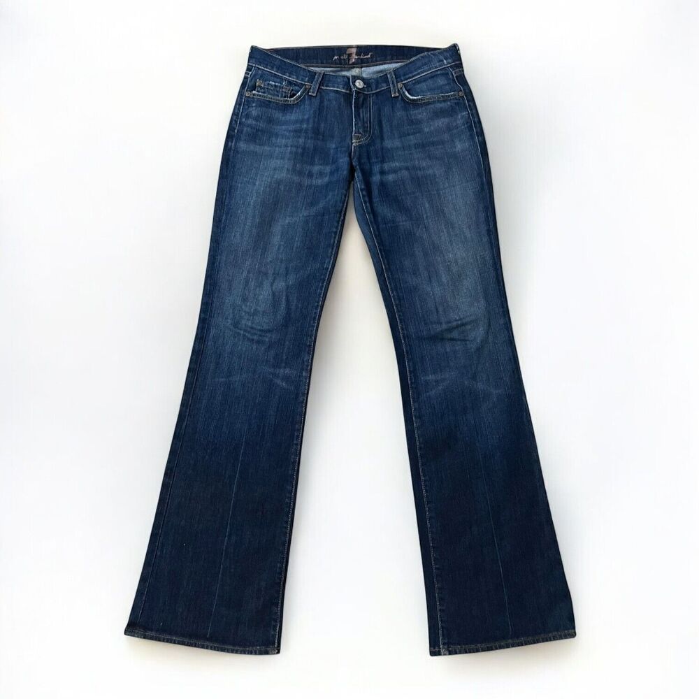 7 For All Mankind Bootcut Denim Jeans Bling Rhinestone Back Pockets Womens Sz 30 - Picture 2 of 14